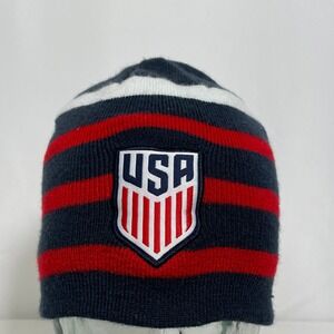 USWNT US Soccer Federation Tea USA Striped Beanie Knit Hat Adult One Size